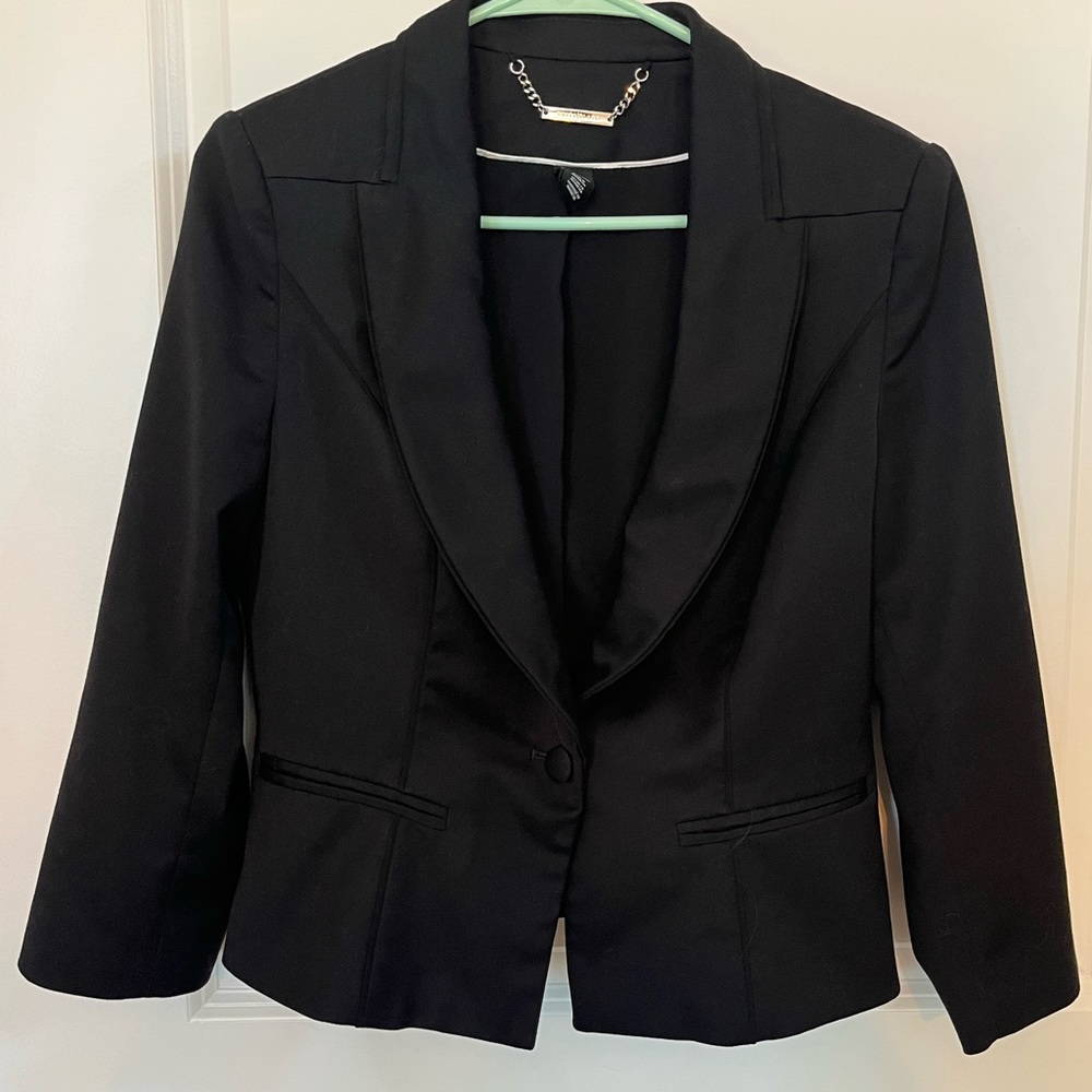 White House Black Market Black Tailored Cropped-Sleeve Blazer